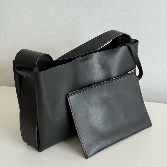 COS Handbags - COS Black Leather Shoulder Bag with Detachable Pouch